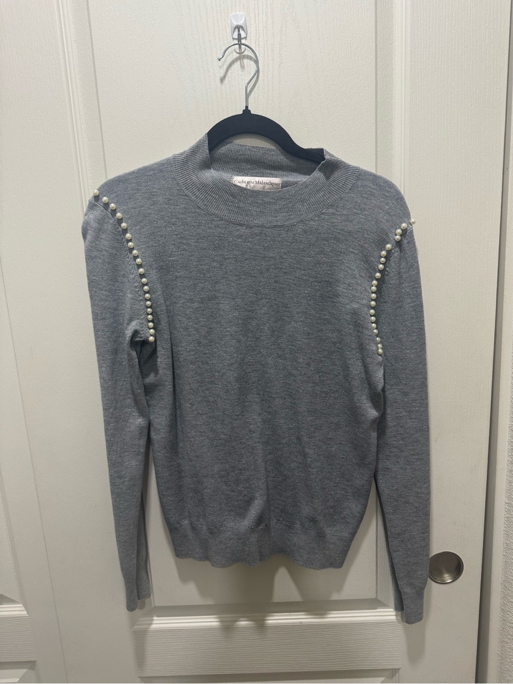 Title: Catherine Malandrino Gray Pearl Embellished Mock Neck Sweater L